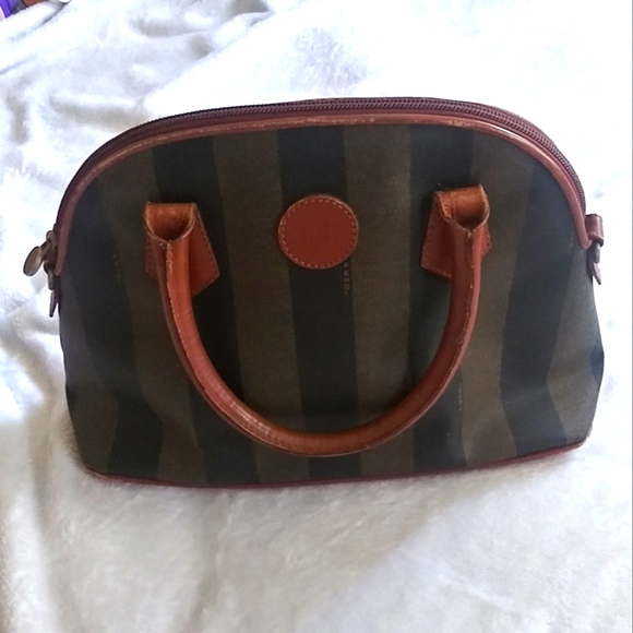 Fendi Handbags - Vintage fendi pequin leather gold hardware rare shape design monogram tote bag